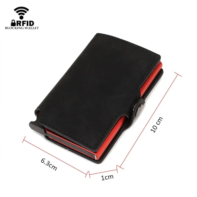 Rfid Credit Card Holder Luxury Split Leather Wallet Men Metal Slim Thin  Minimalist Wallet Bank Cardholder Case Travel Wallet