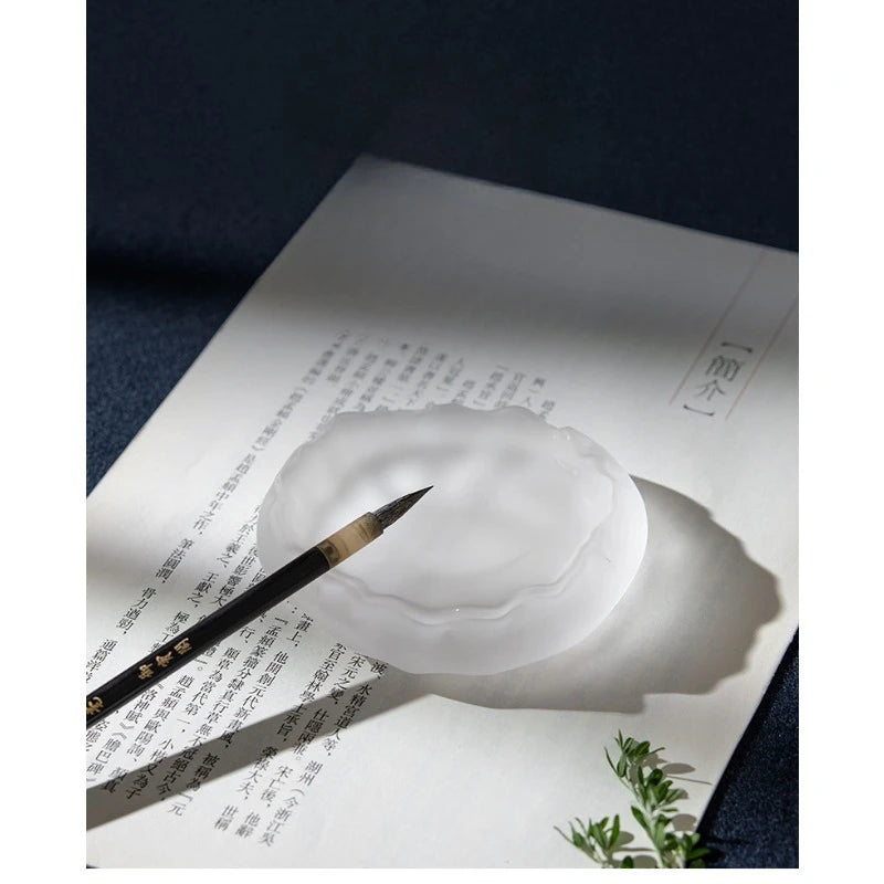 Frosted Glass Ink Dish Ink Stone Brush Rest Multi-purpose Ink Plate for Calligraphy Painting Art Decor Gift
