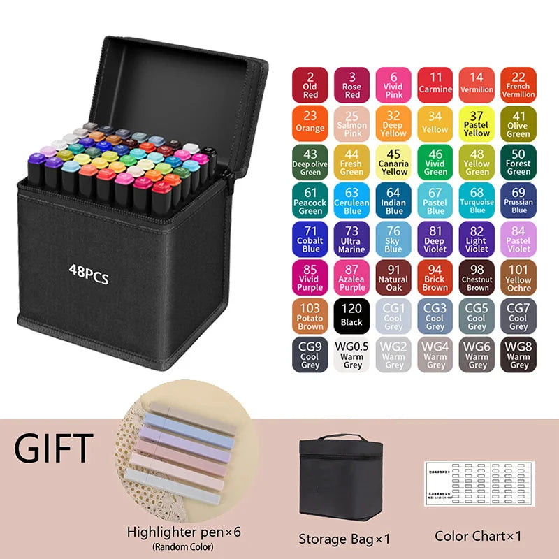 24-262 Colors Alcohol Drawing Markers Dual Tip Permanent Art Sketch Markers for Illustration School Supplied
