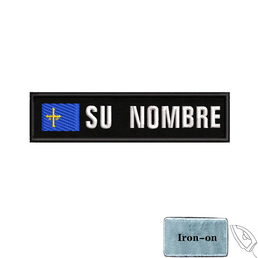 1PC 10cmX2.5cm Custom Name Flag Patch Stripes Badge Iron On Or Hook Loop Andalusia Extremadura Canary Islands Spain Galicia