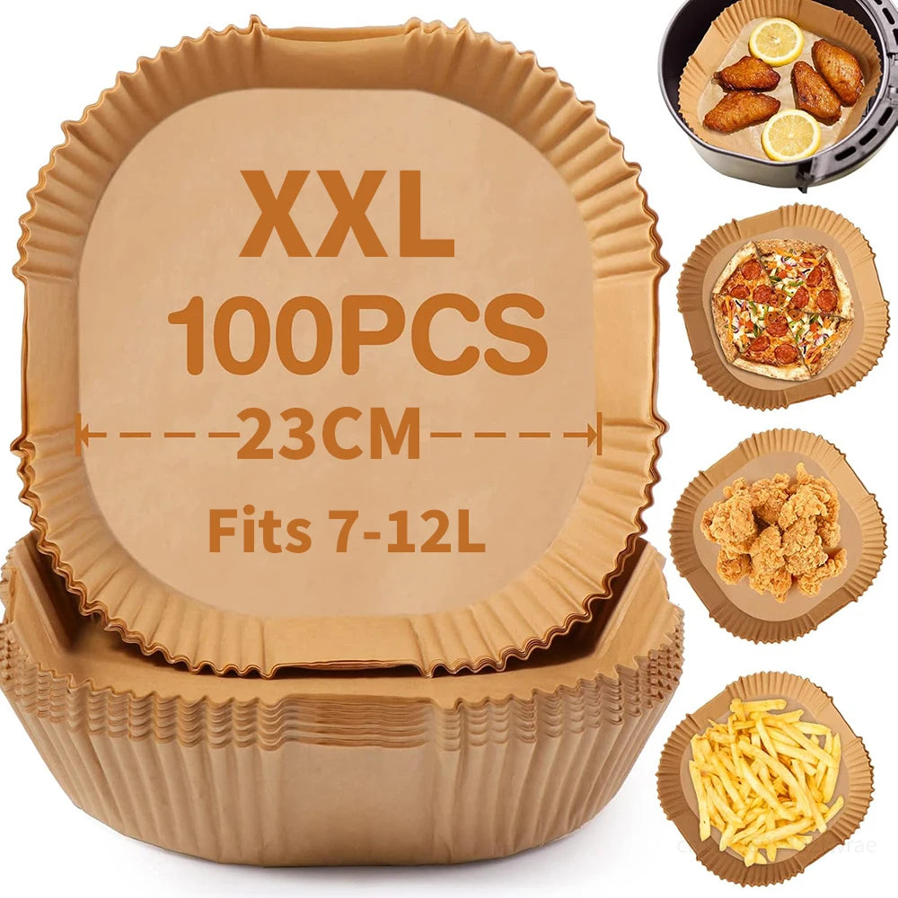 XXL 23CM Air Fryer Paper Square Parchment Paper Disposable Paper Liner Oil-proof Paper for 7-12 L AirFryer Oven Microwave Pan