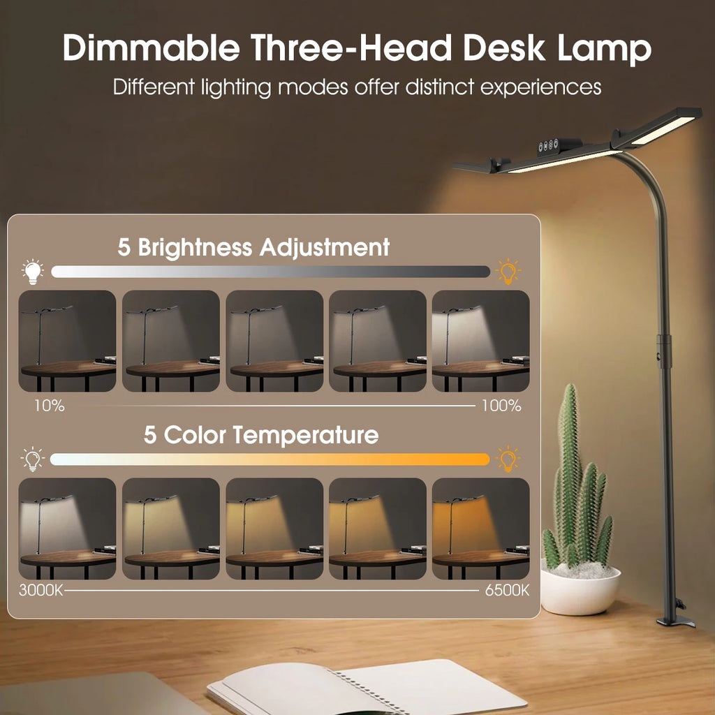 28.2" Large Transformable LED Desk Lamp with Clamp, Architect Ultra Bright 24W Light, Auto Dimming and Sensor Design for Office