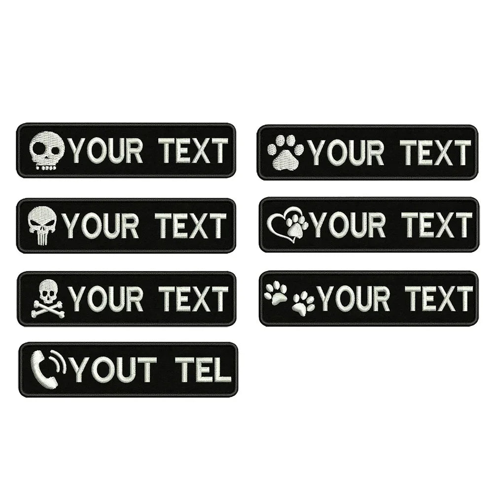 1PC 10cmX2.5cm Custom Name number Patch Stripes Badge Hook Loop dog paw dog footprints skull Punisher Telephone