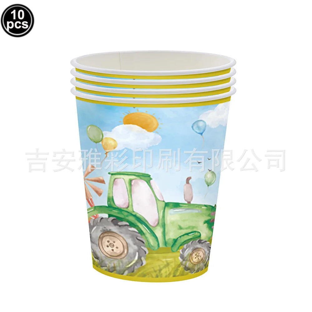  Green Tractor Birthday Party Supplies Farm Tractor Paper Plates Cup Napkins for Tractor Birthday Party Decoration Supplies