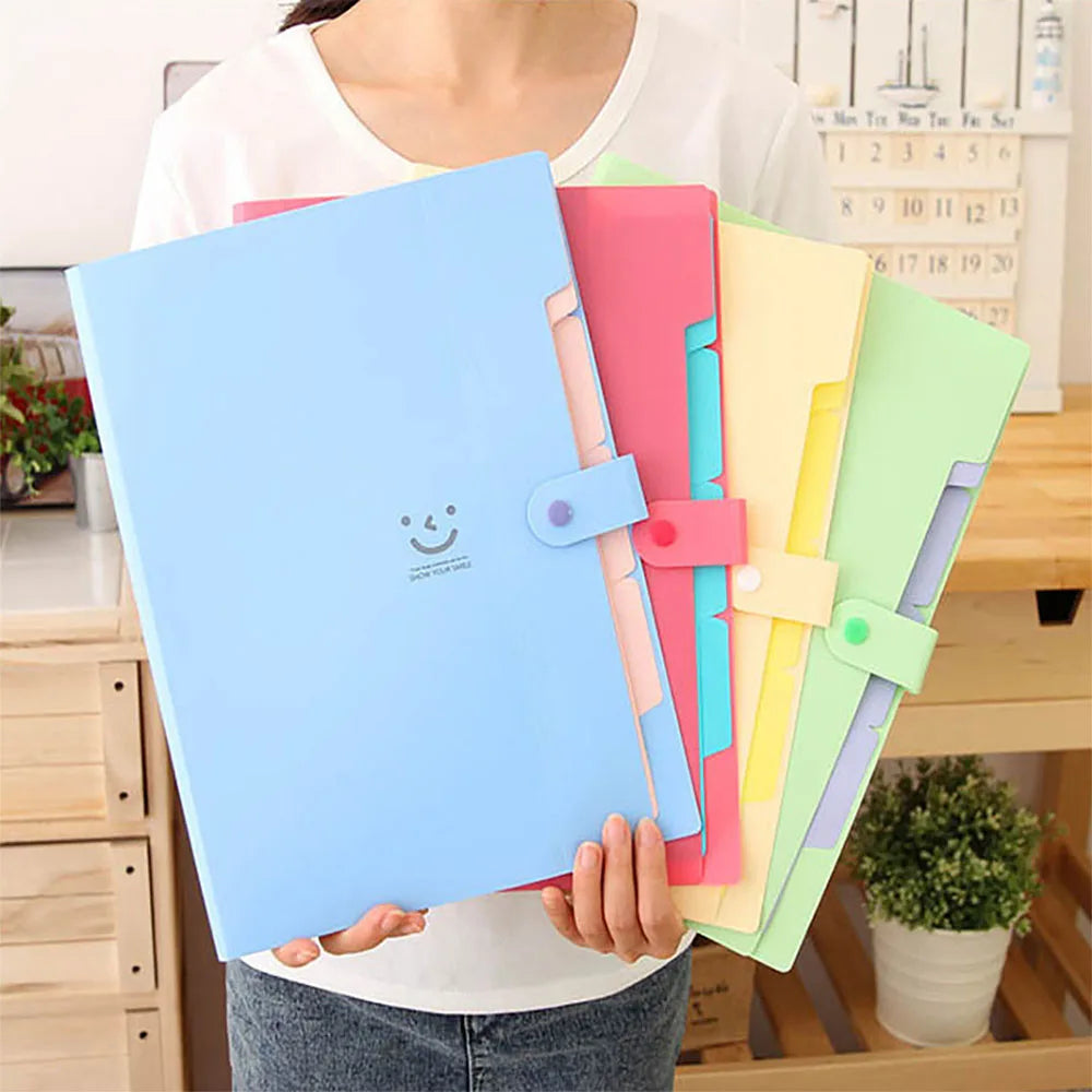 Classic 5-Page Accordion File Folders A4 Document Storage Bags Plastic Material Test Roll Holder Durable Expanding Folders