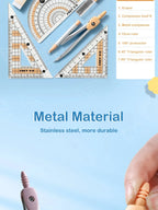 7-Pieces Plastic Geometry Drafting Kit for Students/Artists Lightweight PVC Drawing Tools with Ruler Protractor Office Supplies