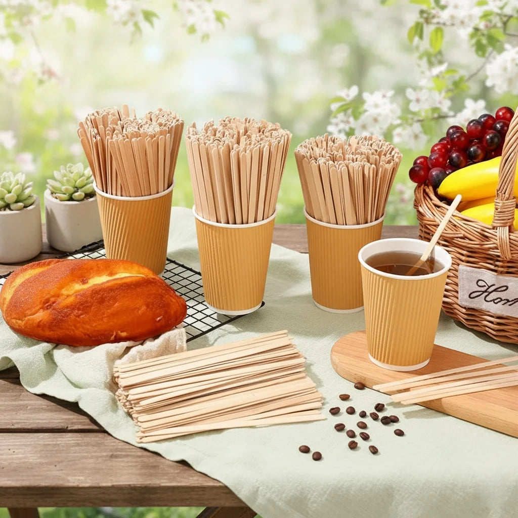 50pcs Wooden Coffee Stir Sticks - High-quality Disposable Beverage Stirrers, Suitable for Coffee, Tea, and Cocktails.