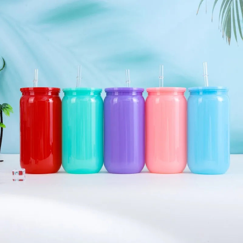 Transparent Straw Colored Plastic Cup Eco-Friendly Straw Cup Portable Water Bottle With Lid For Cold Milk Drinks Straw Material