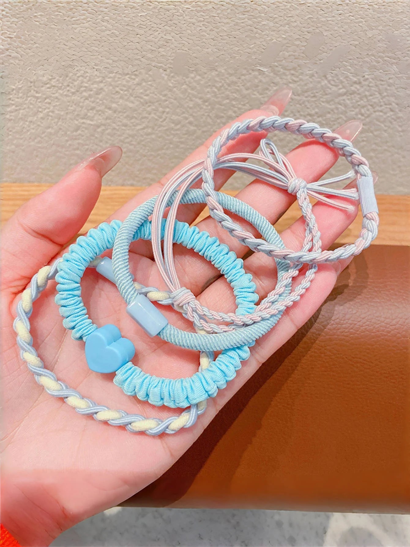 5PCS/ set of girls' Macaron color hair band suitable for bun head ponytail colored rubber band girls hair tie