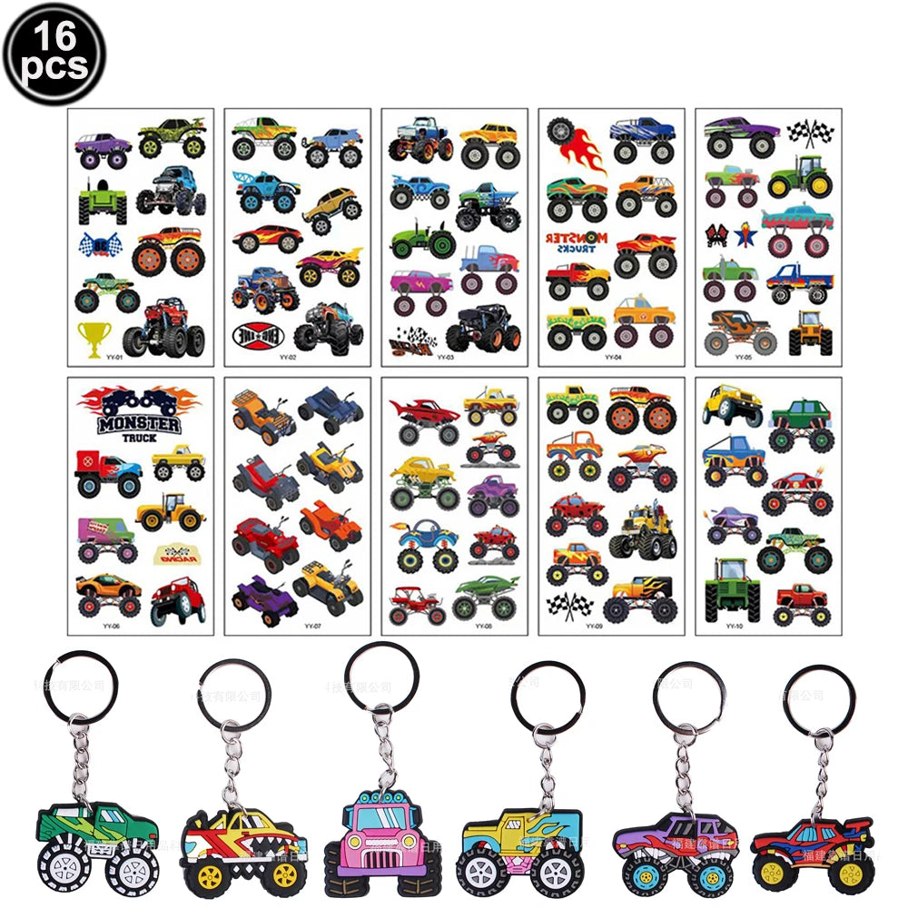 Monster Truck Party Supplies Disposable Tableware Plates Napkin Banner Tablecloth for Kids Boys 2nd Birthday Party Decorations