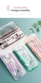 Kawaii 9pcs Ruler Set for Exams Geometry Compass Straight Edge & Protractor Portable Math Drawing Tools Stationery Supplies