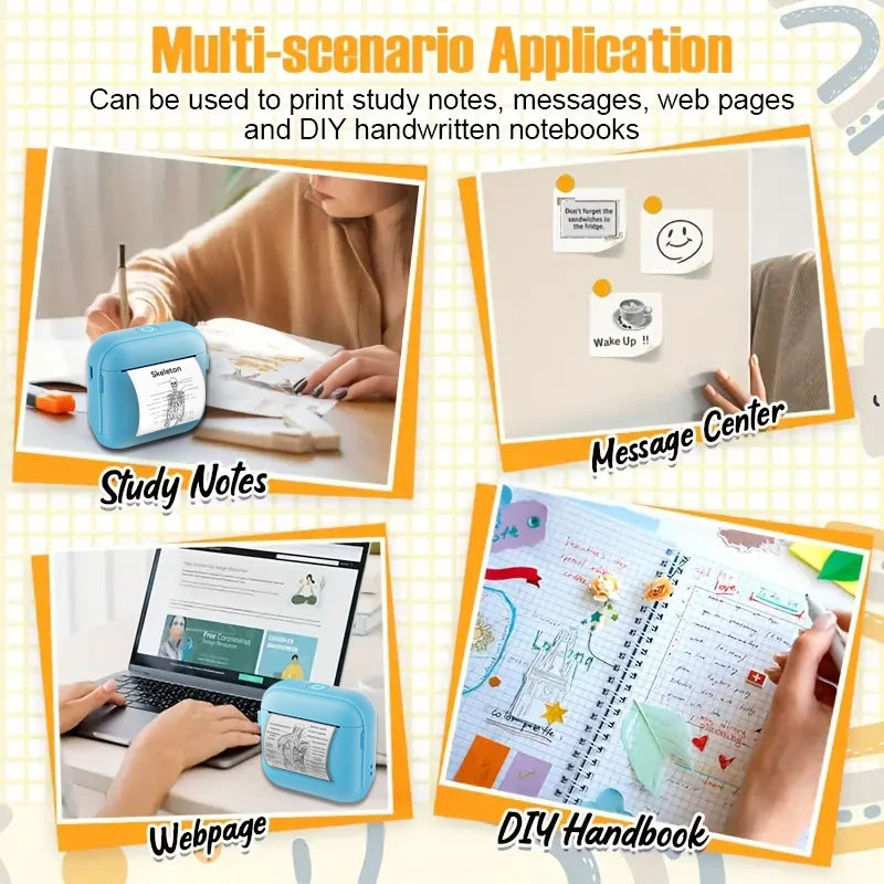 Wireless Mini Printer - Portable Thermal Label Maker Kit, 203dpi HD Printing, Multi-Function Printing, Supports Wireless/USB/Bat