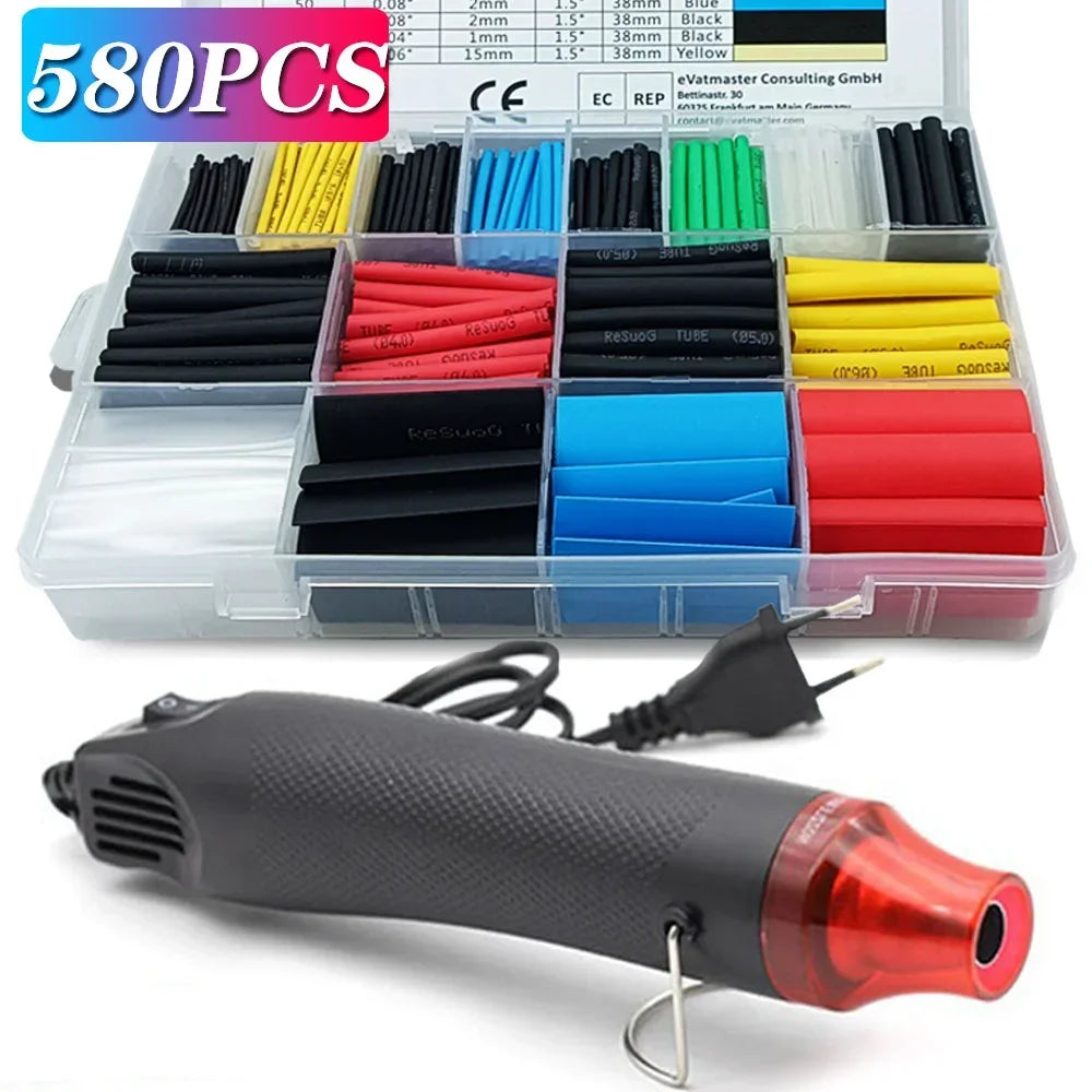 580/328/127PCS Heat Shrink Tubing Wrapping Kit 2:1 Shrinkable Wire Shrinking Wrap Tubing Wire Connect Cover Protection Sleeving