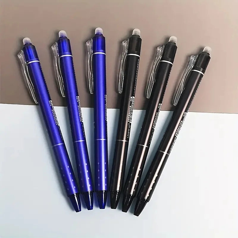 12pcs Press Type Erasable Gel Pens 0.5mm Black/Blue Ink Bullet Washable Handle Magic Refills Rod Super Capacity Ink Writing