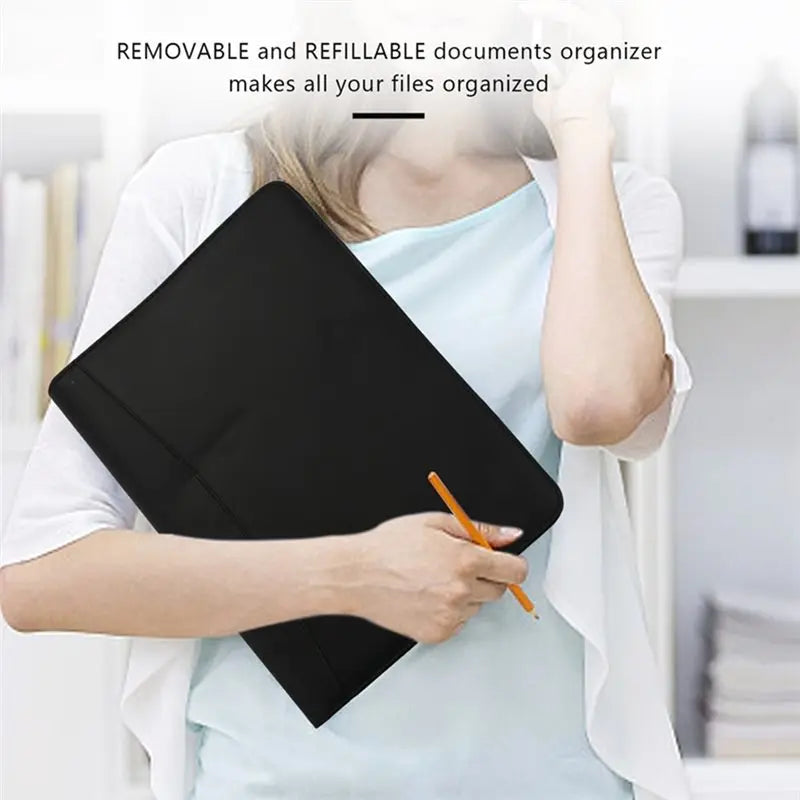 AU61-A4 Vegetarian Leather 3 Ring Portfolio Binder Business Binder Padfolio With Notebook Pad Interview & Business