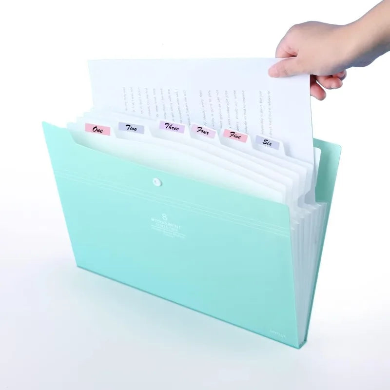 Green Expanding 8 Pockets Accordion File Folder Document Folder Organizer A4 Letter Paper File Organizer For School Office Home