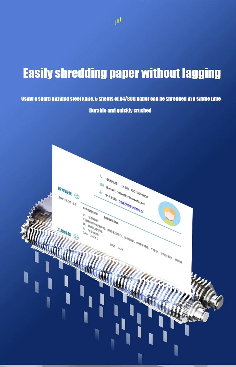 New 12L Waste Paper Shredder Home Office Portable Granular Electric Shredder Paper Scraps 4-level Mini A4 Data Desktop