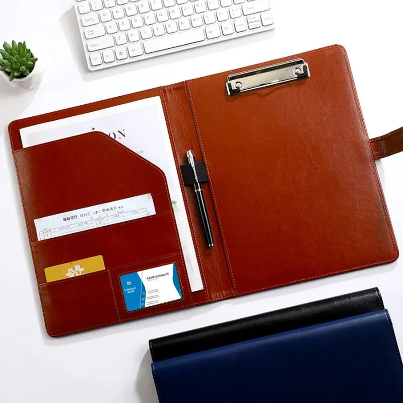 1PC A4 Size Texture PU Leather Multi-Functional Business Folder with Clip Pen Holder And Card Slots for Office Sales Bank Meetin