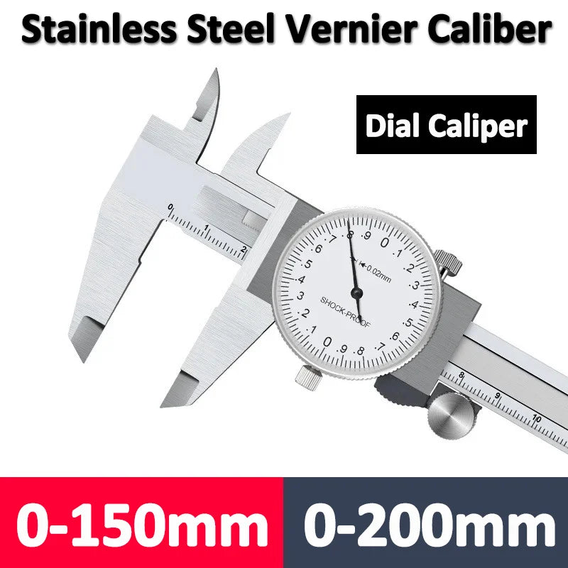 Vernier Calipers 0-150/200mm 0.02mm High Precision Anti-vibration Pachometer Dial Caliper Metal Gauge Ruler Depth Measuring Tool