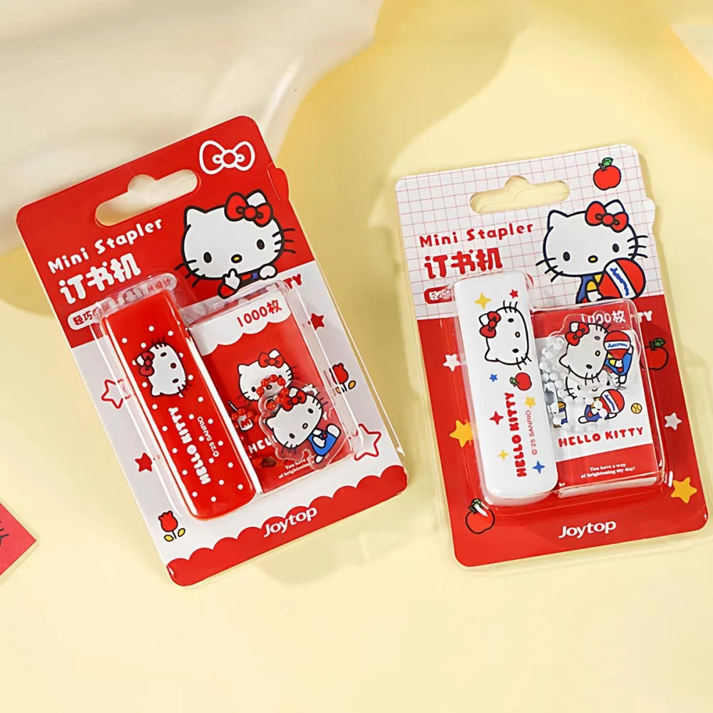 Genuine Sanrio Hello Kitty Stapler Set Cartoon Mini Portable Campus Office Stationery Supplies Books Document Binding Machine