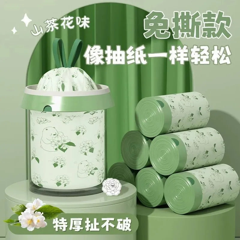 50-Count Scented Drawstring Trash Bags, 45 × 45 cm Cute Printed Small Bin Liners for Bathroom, Kitchen & Living Room