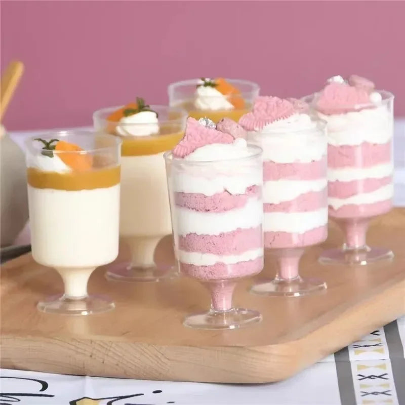 10/20/30pcs Disposable Dessert Cups Round Mouth Plastic Yogurt Mousse Cake For Birthday Party Appetizer Wedding Chocolate Cup