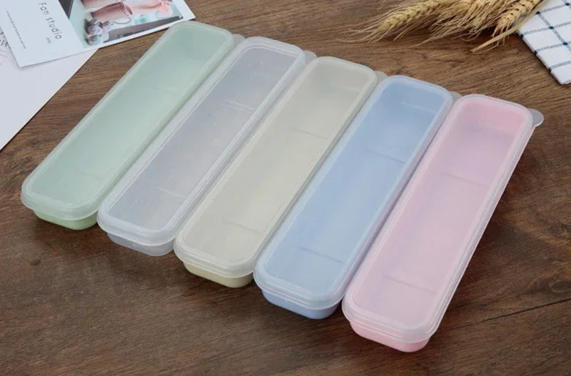 Portable Travel Tableware Storage Box with Transparent Cover Utensil Organizer for Outdoor School Home Dinnerware Kit