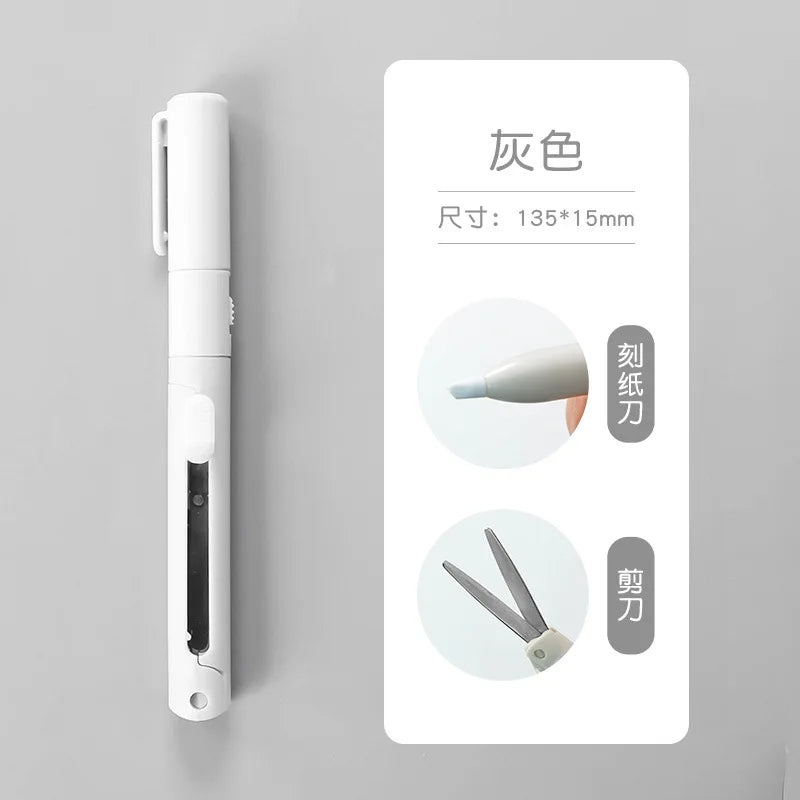 2 In 1 Mini Folding Scissor Pen Cutter Portable Size Safe Ceramic Pencutter Utility Knife For School Stationery Office Supplies