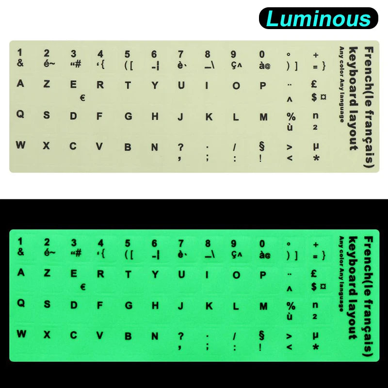 Spanish English Russian Arabic French Luminous Keyboard Stickers For Laptop PC Desktop Key Board Night Light Dustproof Sticker