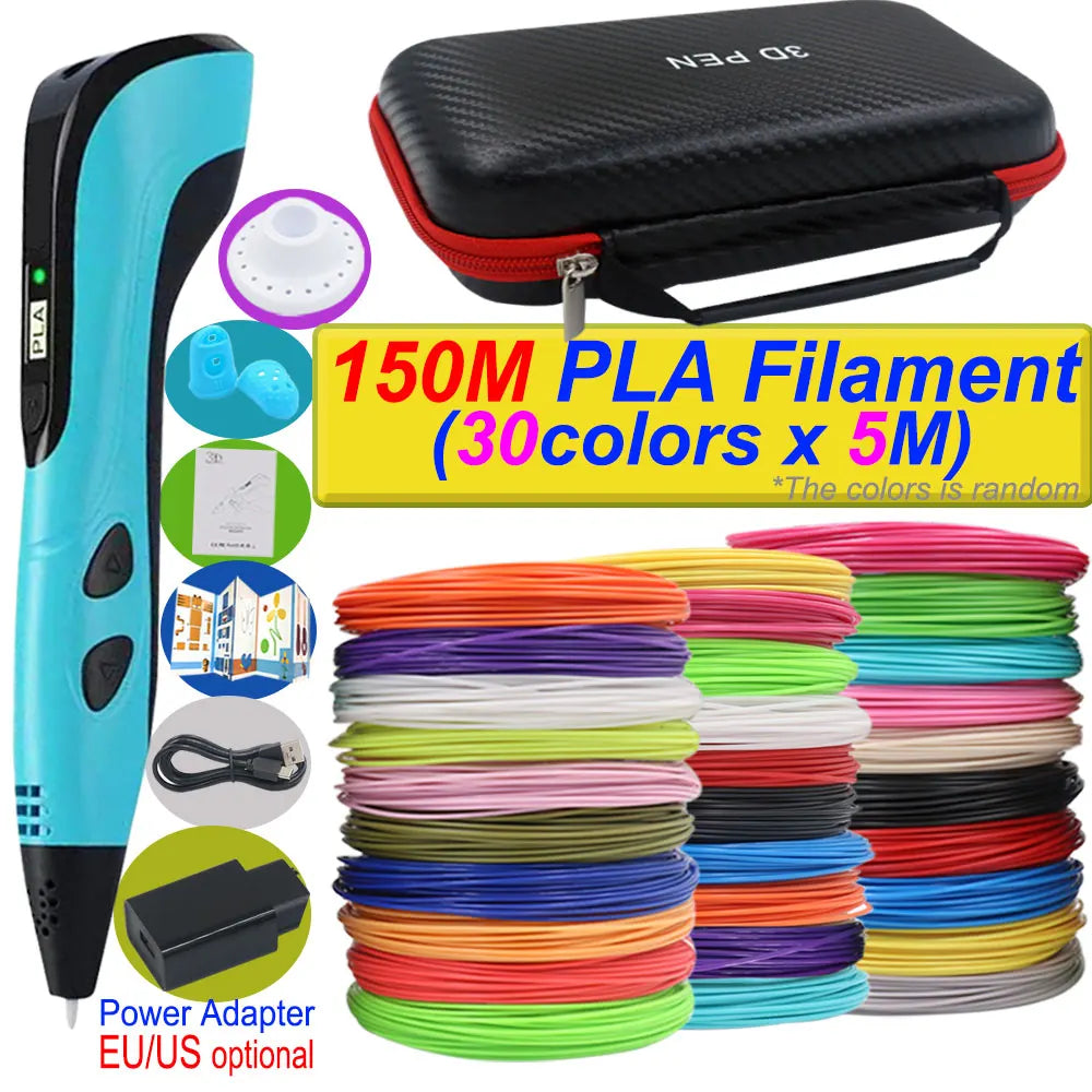 2026 New 3D Printing Pen DIY Three-dimensional Painting Children Toys With LCD Screen Power Adapter 200M PLA Filament Toys Gift