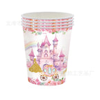 Pink Princess Castle Tableware Set Dessert Plates Cups tablecolth Balloon Banner Girls favorite Birthday Adult Wedding Decoratio