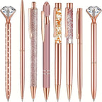 3-9pcs Rose Golden Metal Ballpoint Pen Set, Pearl Quicksand Crown, Love Artificial Diamond,School&Office Supply Gifts,Weddings