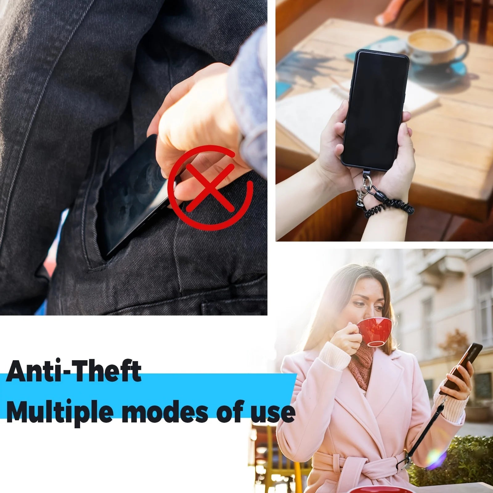 Phone Tether Lanyard Anti Theft Phone Strap With Carabiner Protective Outdoor Skiing Hiking Cycling Fishing Climbing.