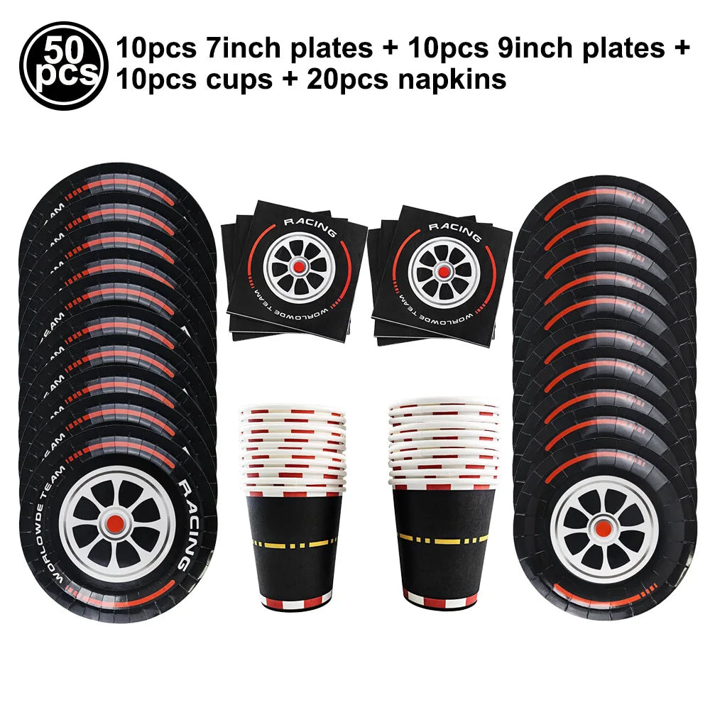 Race Car Party Plates Cup Napkins Race Track Party Supplies Racing Sports Themed Tableware for Kids Boys Birthday Home Decors