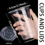 50pcs/set 12/16OZ Sturdy Ice Coffee Cup with Lid Smoothie Milkshake Cold Drink Plastic Cup Disposable Cup Holiday Party Supplies