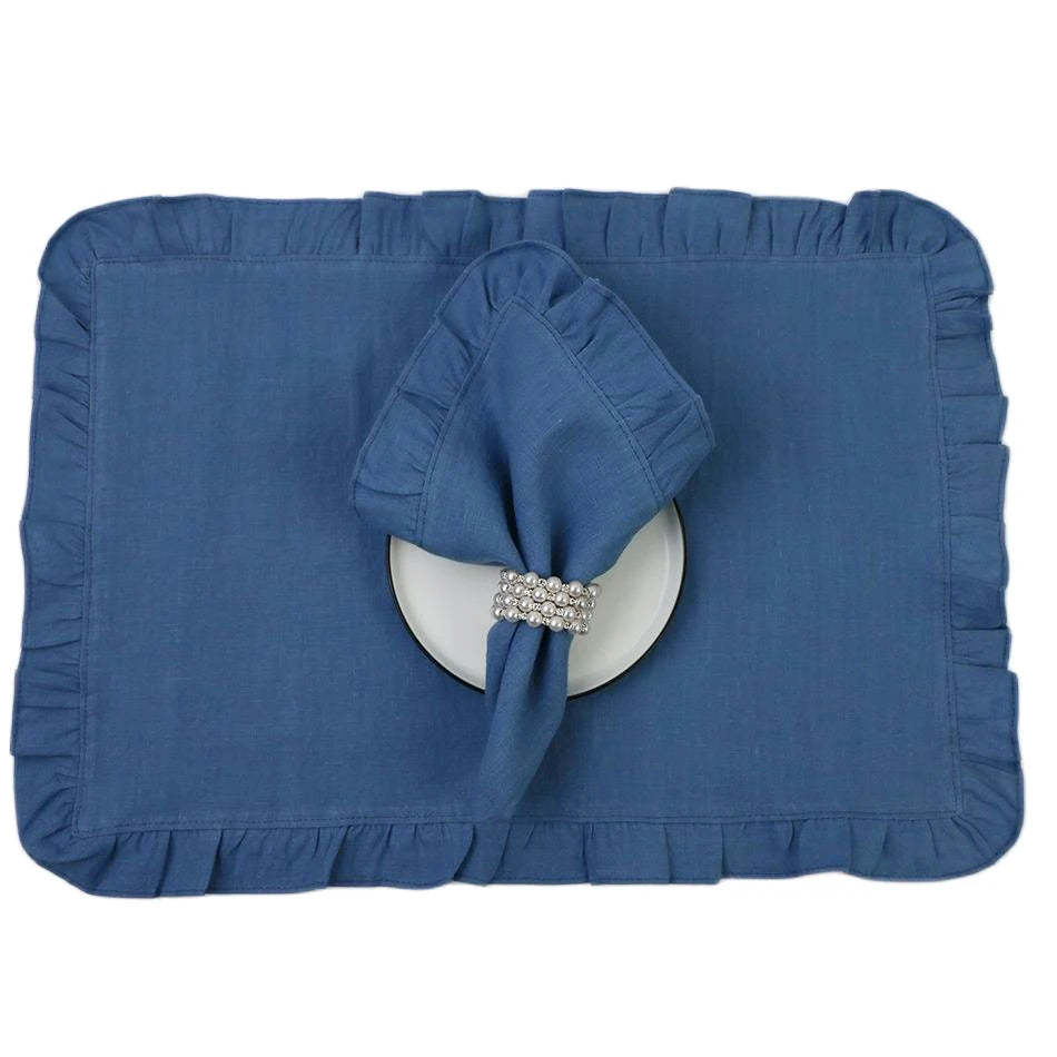 1 Pcs 100% Linen Napkins Wedding Dinner Solid Color Flounce Placemats Ruffle Edge Classical Custom Home Table Napkin