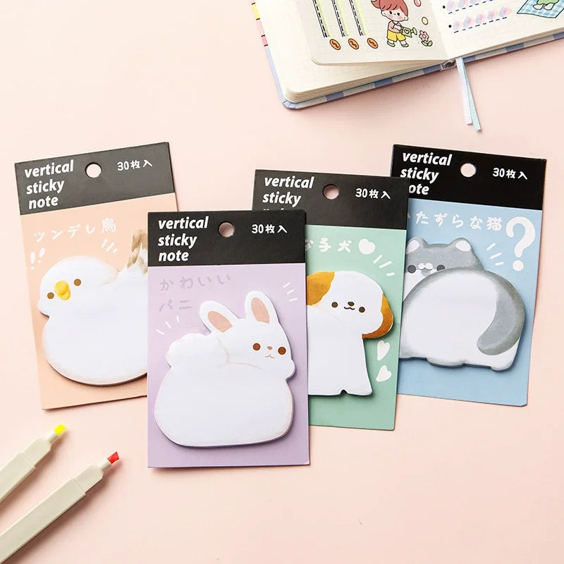 Cute Cartoon Animal Ass Sticky Notes 30Sheets Rabbit Dog Cat Bird Hip Memo Pad Notepads Thick Paper School Office Stationery