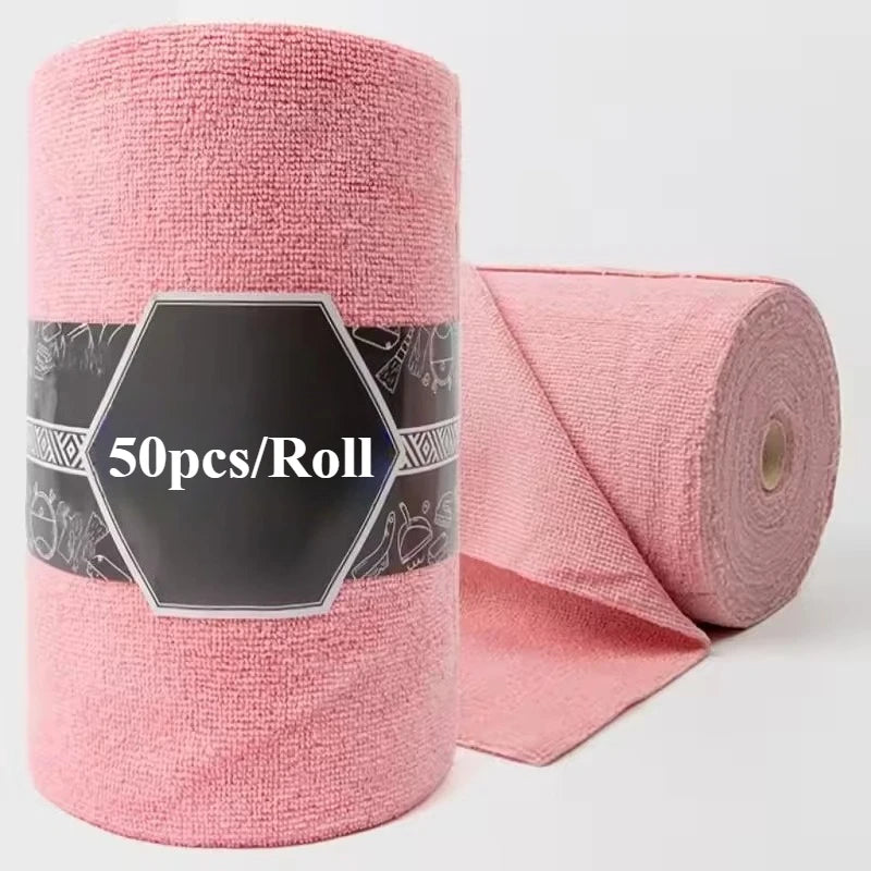 50pcs/Roll Microfiber Tear-Towel Roll, Reusable Cleaning Rag,Multi-Purpose Dishwashing Towels For Tableware Double
