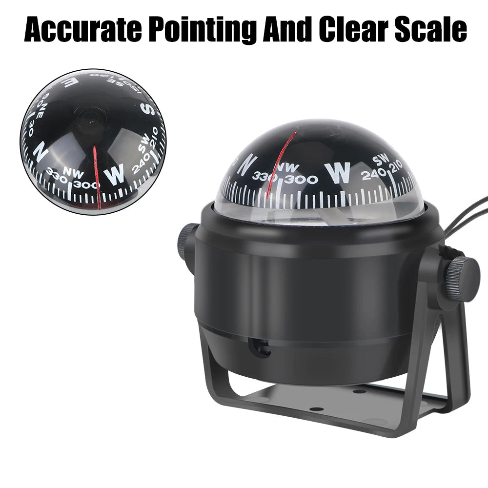 Waterproof 12V Boat Compass With Electronic LED Light Nautical Compass Navigation Positioning LC550