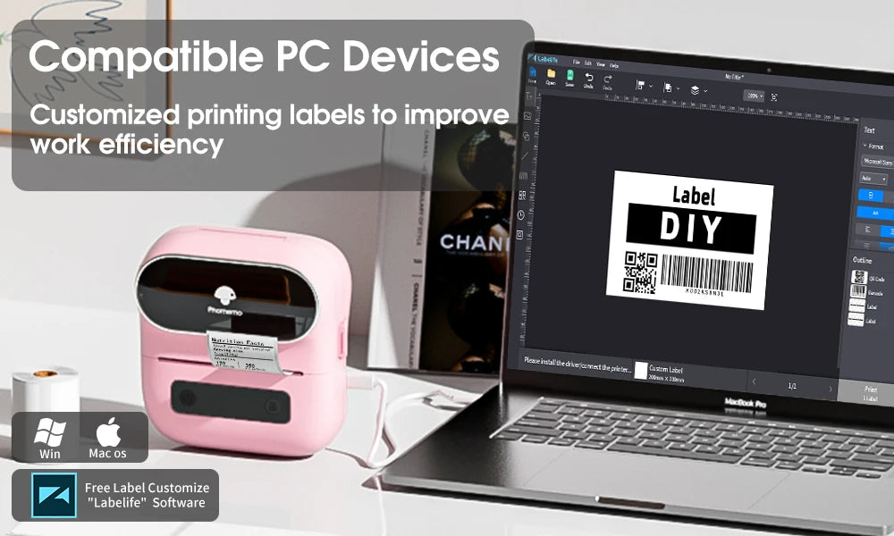 Phomemo M220 Bluetooth Thermal Label Printer 20-75mm Portable 203DPI Label Maker for Barcode Address Mailing File Labels