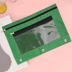 Double Zipper Pen Bag 3 Rings Binders Pencil Case File Bag Pencil Box For Erasers Rulers Markers Storage