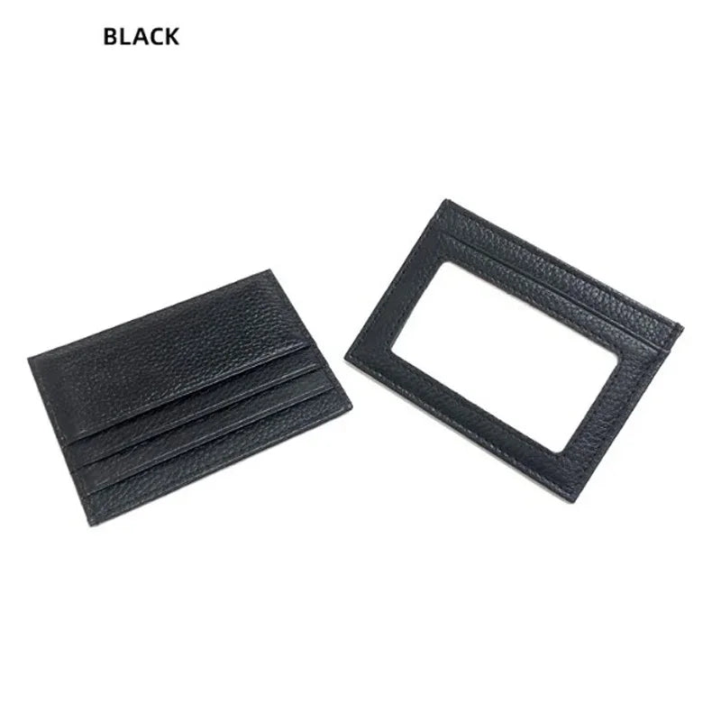 Genuine Leather Card Holder Slim Business Card ID Holder Credit Card Case Thin Small Wallet for Men Cardholder Sticker Black