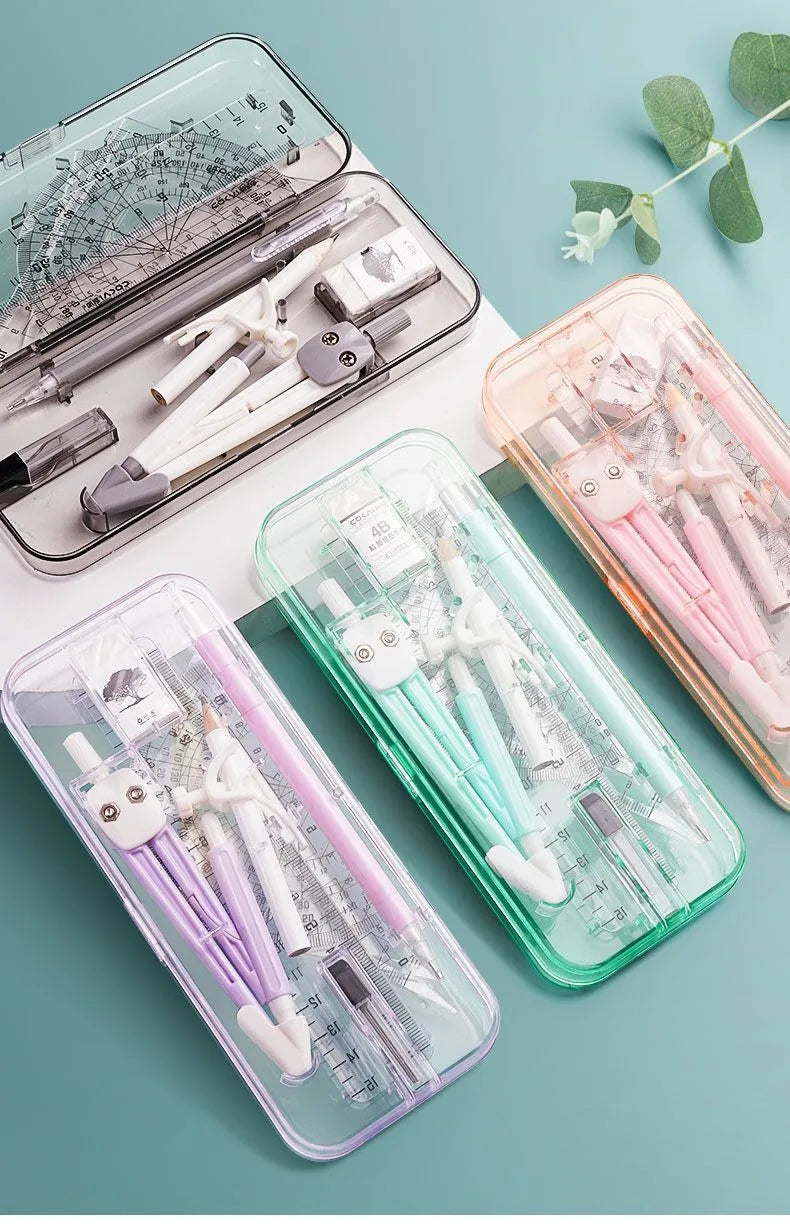 Compasses and Rulers 9-piece Set Kawaii Triangle Ruler Ruler Student Set Ruler Multi-functional Mathematical Drawing Compass Set