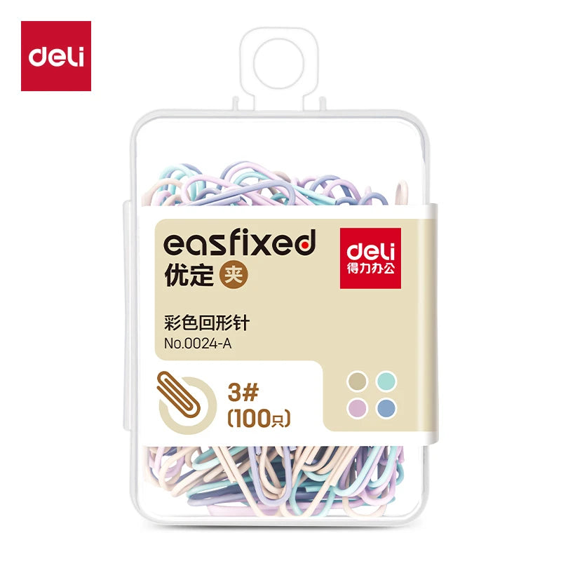 DELI Macaron Color Paper Clips 100pcs Round Shape Decorative Clip Pastel Office Supplies for School Document Organization