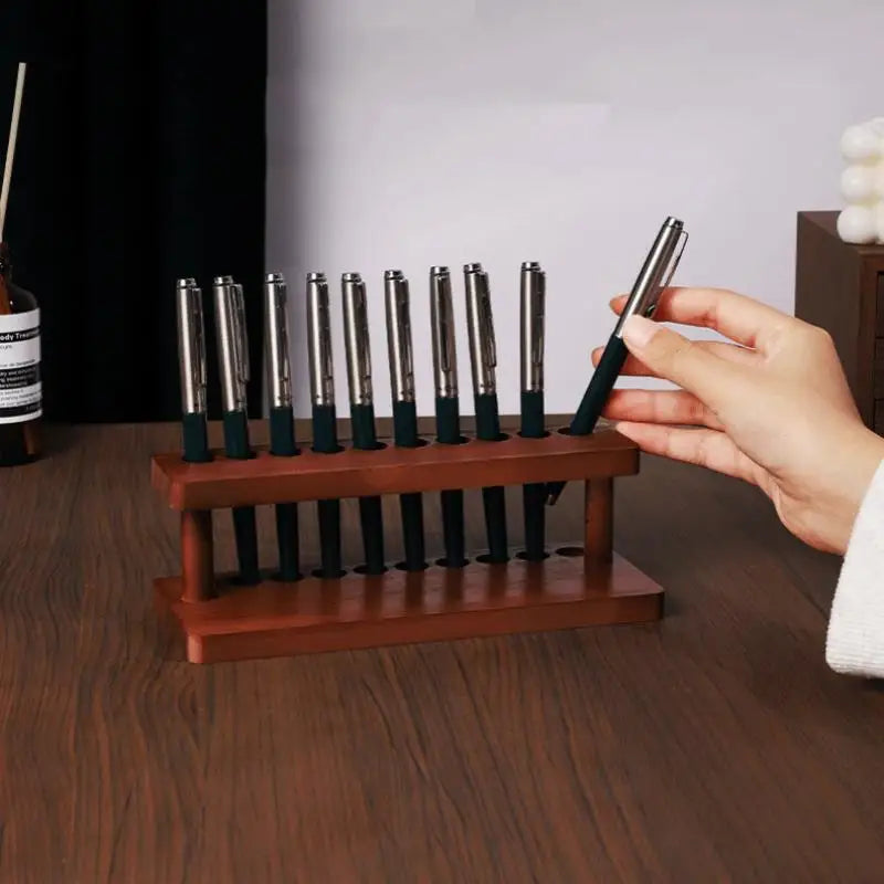 1PC Walnut Wood Multifunction Desk Organizer - Pen Holder, Phone Stand & Storage Solution for Office and School
