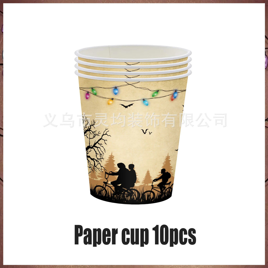 Stranger Theme Birthday Party Tableware Decoration American TV Paper Plate Napkin Banner Lights Alphabet Backdrops Kids Supplies
