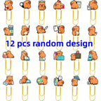 12 pcs Random Capibala Cartoon Paper Clips Diy Binder Clip Bookmark Decoration Kawaii School Office Supplies