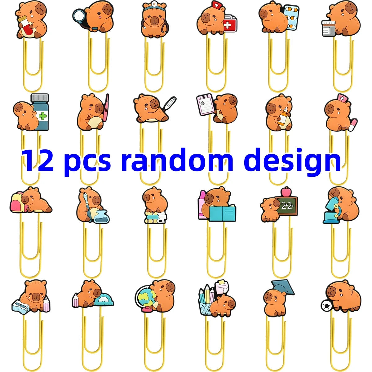 12 pcs Random Capibala Cartoon Paper Clips Diy Binder Clip Bookmark Decoration Kawaii School Office Supplies