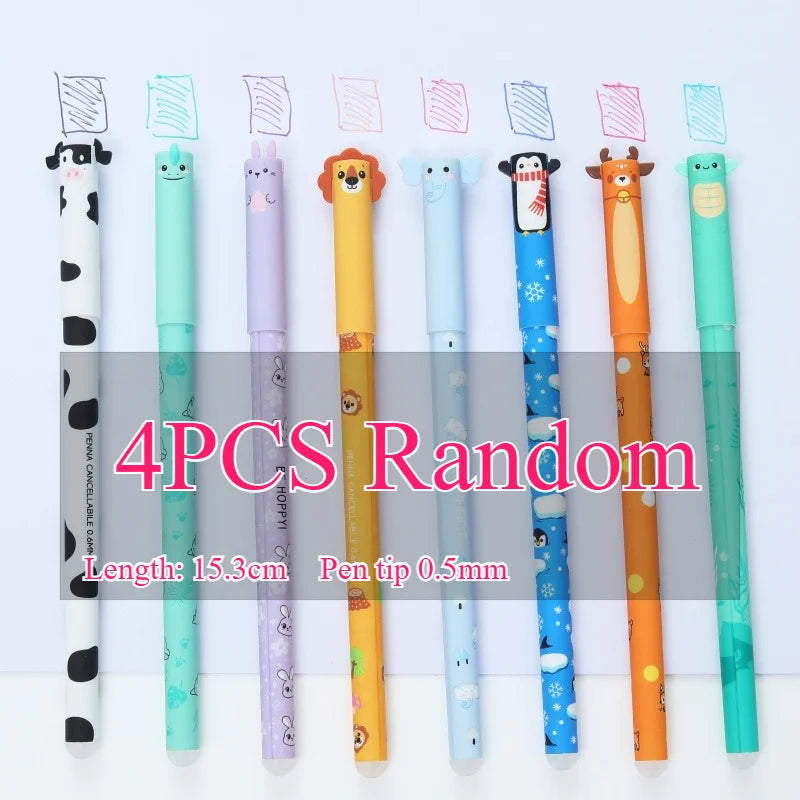 4/8pcs Colors Erasable Gel Pens with Erase Ink Cute Animal Pen Colours 0.5mm/0.7mm Tip Fine Ballpoint Pen for School Office Gift