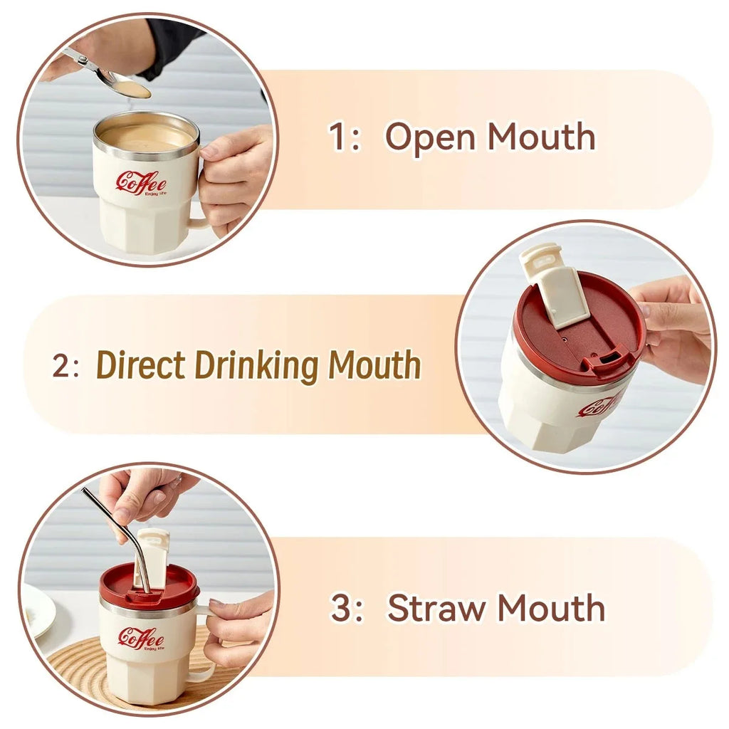 304 Stainless Steel Thermal Water Cup With Handle Portable Double Wall Insulated Mug Sealed Drinking Cup For Cold And Hot Drinks